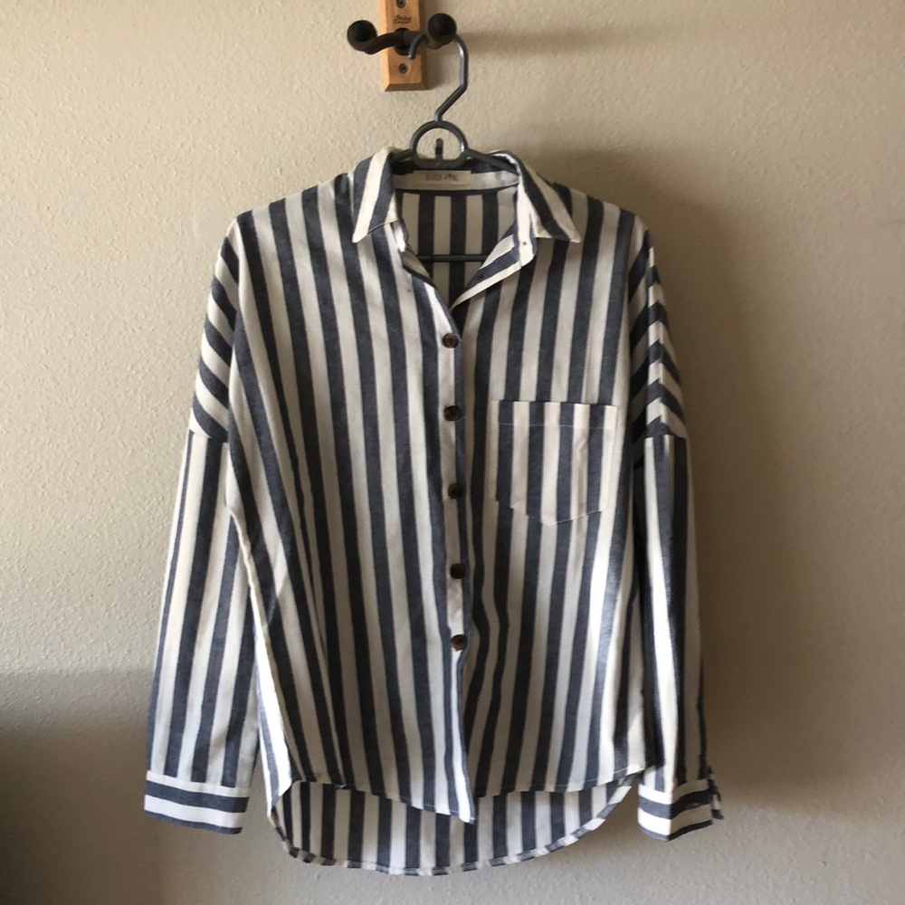 Button down blue and white shirt